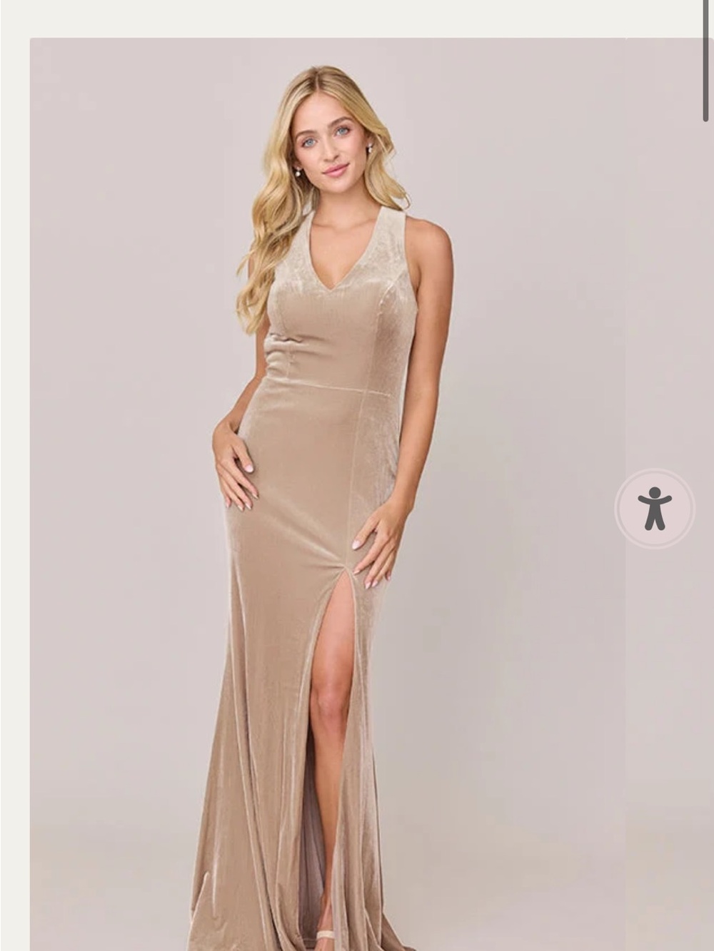 Revelry Sleeveless V-Neck Velvet Gown in Taupe